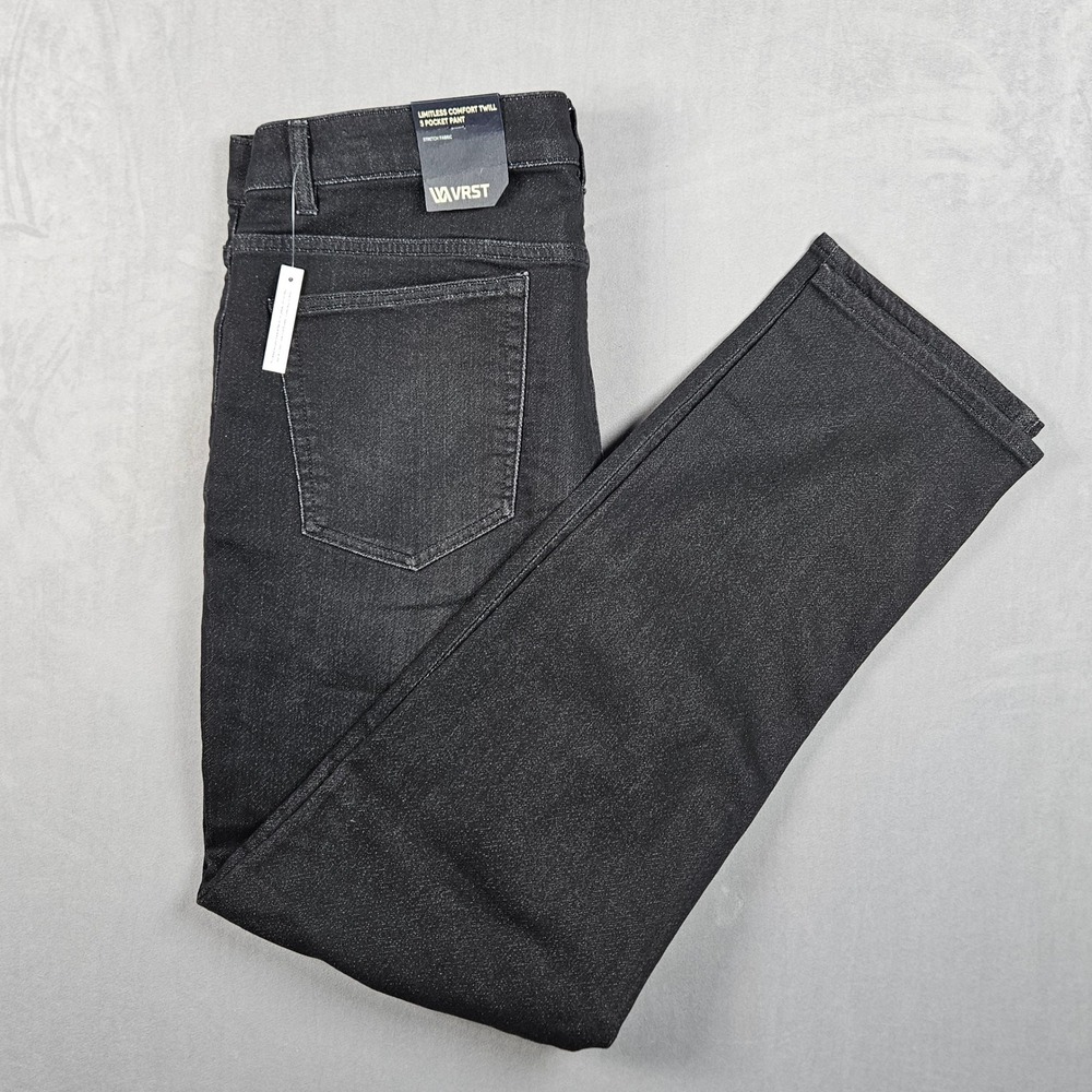 NEW VRST Limitless Comfort Twill 5 Pocket Pants Mens 36x32 Black Slim Fit Casual